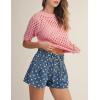 image:imagechouyatou Women Summer Polka Dot Jean Shorts High Waisted Cute Floral Elastic Waist Wide Leg Denim ShortsBlue