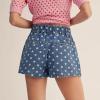 image:imagechouyatou Women Summer Polka Dot Jean Shorts High Waisted Cute Floral Elastic Waist Wide Leg Denim ShortsBlue