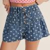 image:imagechouyatou Women Summer Polka Dot Jean Shorts High Waisted Cute Floral Elastic Waist Wide Leg Denim ShortsBlue
