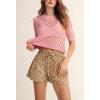 image:imagechouyatou Women Summer Polka Dot Jean Shorts High Waisted Cute Floral Elastic Waist Wide Leg Denim ShortsKhaki