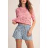 image:imagechouyatou Women Summer Polka Dot Jean Shorts High Waisted Cute Floral Elastic Waist Wide Leg Denim ShortsLight Blue
