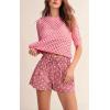 image:imagechouyatou Women Summer Polka Dot Jean Shorts High Waisted Cute Floral Elastic Waist Wide Leg Denim ShortsPink