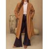 image:imagechouyatou Womens 2025 Faux Suede Leather Trench Coat Open Front Shawl Collar Midi Long Pea Coat with BeltBrown