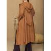 image:imagechouyatou Womens 2025 Faux Suede Leather Trench Coat Open Front Shawl Collar Midi Long Pea Coat with BeltBrown
