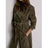 image:imagechouyatou Womens 2025 Winter Faux Suede Long Trench Coat Double Breasted Business Casual Pea Coat OvercoatArmy Green