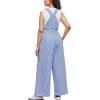 image:imagechouyatou Womens Adjustable Strap Striped Overall Wide Leg Baggy Casual One Piece Pant JumpsuitsBlue