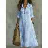 image:imagechouyatou Womens Boho Ruffle Floral Embroidery Shirt Dress Rolled Up Long Sleeve Casual Loose Beach Maxi Tunic DressLight Blue