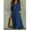 image:imagechouyatou Womens Boho Ruffle Floral Embroidery Shirt Dress Rolled Up Long Sleeve Casual Loose Beach Maxi Tunic DressNavy