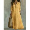 image:imagechouyatou Womens Boho Ruffle Floral Embroidery Shirt Dress Rolled Up Long Sleeve Casual Loose Beach Maxi Tunic DressYellow