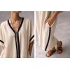 image:imagechouyatou Womens Boho V Neck Striped Maxi Shirt Dress Casual Loose Short Sleeve Cotton Linen Pleated Beach Long DressApricot
