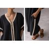 image:imagechouyatou Womens Boho V Neck Striped Maxi Shirt Dress Casual Loose Short Sleeve Cotton Linen Pleated Beach Long DressBlack
