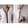 image:imagechouyatou Womens Boho V Neck Striped Maxi Shirt Dress Casual Loose Short Sleeve Cotton Linen Pleated Beach Long DressWhite