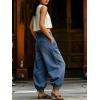 image:imagechouyatou Womens Boyfriend Loose Jeans Elastic Waist Wide Leg Palazzo Lantern Harem Pants with PocketsBlue