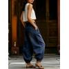 image:imagechouyatou Womens Boyfriend Loose Jeans Elastic Waist Wide Leg Palazzo Lantern Harem Pants with PocketsDark Blue