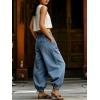 image:imagechouyatou Womens Boyfriend Loose Jeans Elastic Waist Wide Leg Palazzo Lantern Harem Pants with PocketsLight Blue
