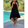 image:imagechouyatou Womens Button Up High Low Ruffle Hem Shirt Dress Short Sleeve Tunic Shift Midi Long Dress with PocketsBlack
