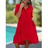 image:imagechouyatou Womens Button Up High Low Ruffle Hem Shirt Dress Short Sleeve Tunic Shift Midi Long Dress with PocketsRed