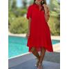 image:imagechouyatou Womens Button Up High Low Ruffle Hem Shirt Dress Short Sleeve Tunic Shift Midi Long Dress with PocketsRed