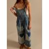 image:imagechouyatou Womens Distressed Adjustable Strap Denim Bib Overalls Jeans Heart Patchwork Wide Leg Denim Pant JumpsuitBlue