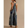 image:imagechouyatou Womens Distressed Adjustable Strap Denim Bib Overalls Jeans Heart Patchwork Wide Leg Denim Pant JumpsuitBlue