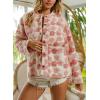 image:imagechouyatou Womens Fall Winter Floral Fuzzy Fleece Jacket Button Down Sherpa Jacket Faux Fur CoatPink