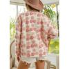 image:imagechouyatou Womens Fall Winter Floral Fuzzy Fleece Jacket Button Down Sherpa Jacket Faux Fur CoatPink