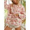 image:imagechouyatou Womens Fall Winter Floral Fuzzy Fleece Jacket Button Down Sherpa Jacket Faux Fur CoatPink