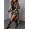 image:imagechouyatou Womens Faux Suede Leopard Midi Long Trench Coat Double Breasted Notch Lapel Pea Coat OvercoatLeopard