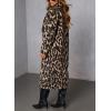 image:imagechouyatou Womens Faux Suede Leopard Midi Long Trench Coat Double Breasted Notch Lapel Pea Coat OvercoatLeopard