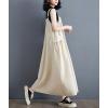 image:imagechouyatou Womens Sleeveless Cotton Overall Dress Loose Baggy Jumper Maxi Tank DressBeige