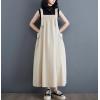 image:imagechouyatou Womens Sleeveless Cotton Overall Dress Loose Baggy Jumper Maxi Tank DressBeige