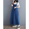 image:imagechouyatou Womens Sleeveless Cotton Overall Dress Loose Baggy Jumper Maxi Tank DressBlue