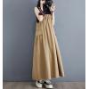 image:imagechouyatou Womens Sleeveless Cotton Overall Dress Loose Baggy Jumper Maxi Tank DressKhaki