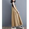 image:imagechouyatou Womens Sleeveless Cotton Overall Dress Loose Baggy Jumper Maxi Tank DressKhaki
