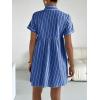 image:imagechouyatou Womens Summer Babydoll Short Sleeve Cotton Dress Notch Neck Flare Striped Midi Shirt DressDark Blue