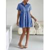 image:imagechouyatou Womens Summer Babydoll Short Sleeve Cotton Dress Notch Neck Flare Striped Midi Shirt DressDark Blue