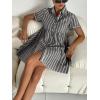 image:imagechouyatou Womens Summer Babydoll Short Sleeve Cotton Dress Notch Neck Flare Striped Midi Shirt DressDark Grey