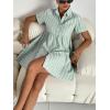 image:imagechouyatou Womens Summer Babydoll Short Sleeve Cotton Dress Notch Neck Flare Striped Midi Shirt DressGreen