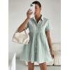 image:imagechouyatou Womens Summer Babydoll Short Sleeve Cotton Dress Notch Neck Flare Striped Midi Shirt DressGreen