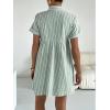 image:imagechouyatou Womens Summer Babydoll Short Sleeve Cotton Dress Notch Neck Flare Striped Midi Shirt DressGreen