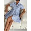 image:imagechouyatou Womens Summer Babydoll Short Sleeve Cotton Dress Notch Neck Flare Striped Midi Shirt DressLight Blue