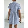 image:imagechouyatou Womens Summer Babydoll Short Sleeve Cotton Dress Notch Neck Flare Striped Midi Shirt DressLight Blue
