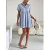 image:imagechouyatou Womens Summer Babydoll Short Sleeve Cotton Dress Notch Neck Flare Striped Midi Shirt DressLight Blue