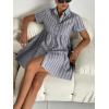 image:imagechouyatou Womens Summer Babydoll Short Sleeve Cotton Dress Notch Neck Flare Striped Midi Shirt DressLight Grey