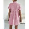 image:imagechouyatou Womens Summer Babydoll Short Sleeve Cotton Dress Notch Neck Flare Striped Midi Shirt DressPink