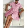 image:imagechouyatou Womens Summer Babydoll Short Sleeve Cotton Dress Notch Neck Flare Striped Midi Shirt DressPink