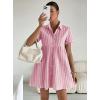 image:imagechouyatou Womens Summer Babydoll Short Sleeve Cotton Dress Notch Neck Flare Striped Midi Shirt DressPink