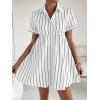 image:imagechouyatou Womens Summer Babydoll Short Sleeve Cotton Dress Notch Neck Flare Striped Midi Shirt DressWhite