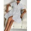 image:imagechouyatou Womens Summer Babydoll Short Sleeve Cotton Dress Notch Neck Flare Striped Midi Shirt DressWhite