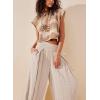 image:imagechouyatou Womens Summer Casual Smocked Waist Pant Wide Leg Beach Pants Palazzo with PocketsApricot